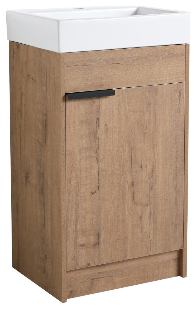 18x15., Bath Vanity, Imitative Oak With White Ceramic Top and Basin