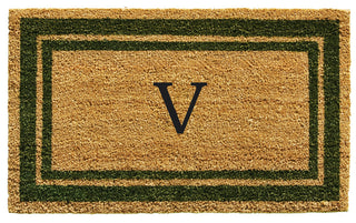 Sage Green Border 18"x30" Monogram Doormat, Letter V