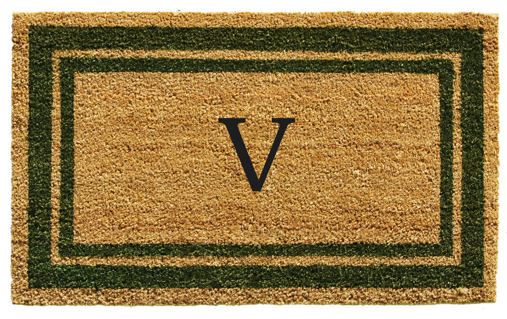Sage Green Border 18"x30" Monogram Doormat, Letter V