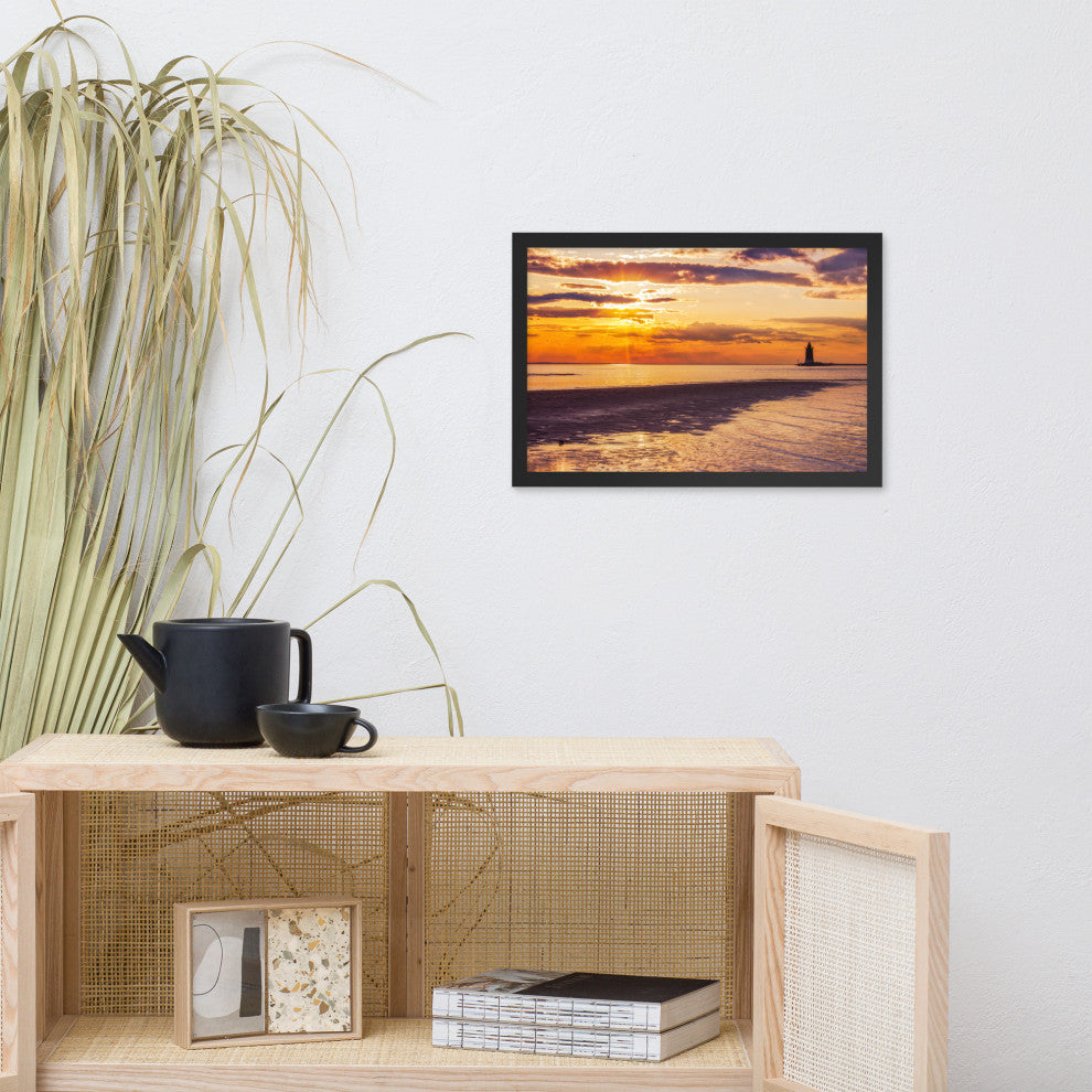 Cape Henlopen at Sunset Coastal Landscape Framed Photo Paper Wall Art Prints, Black, 12" X 18"