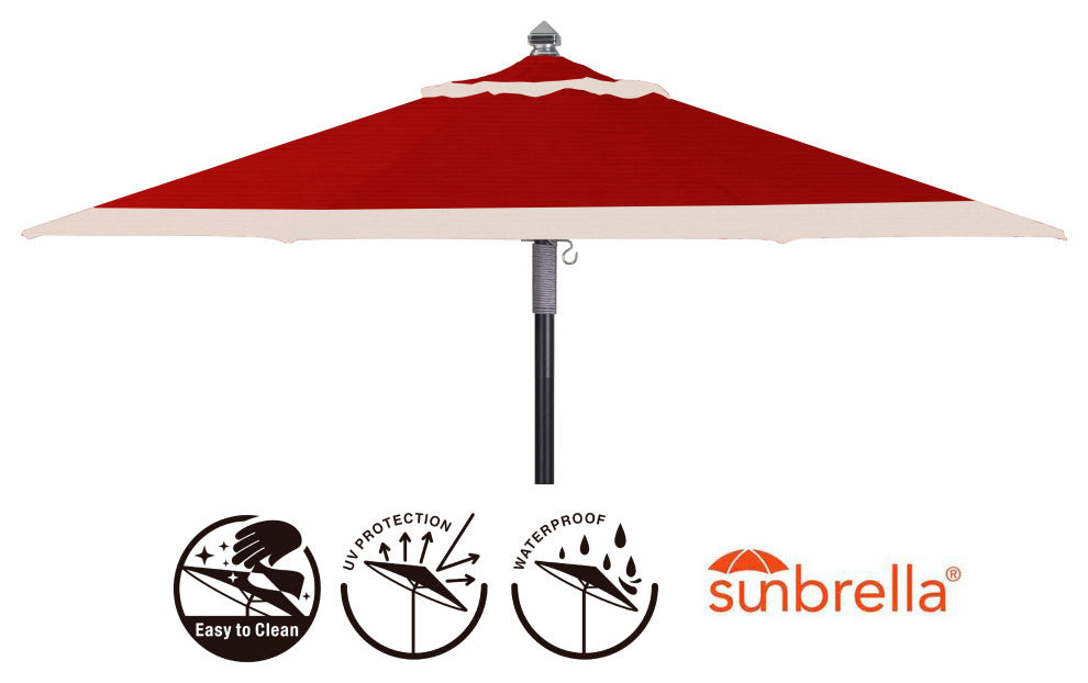 9' Round Universal Sunbrella Replacement Canopy, Jockey Red With Natural Trim