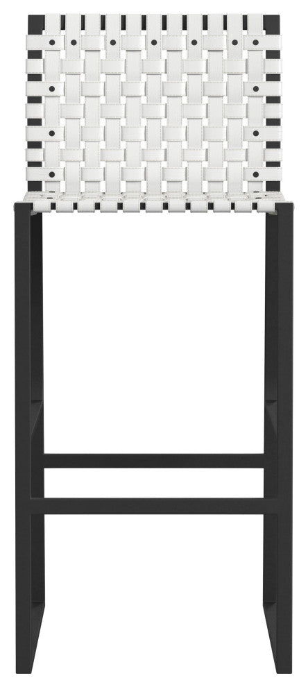 Urban Woven Genuine Leather Rectangular  28" Barstool, White