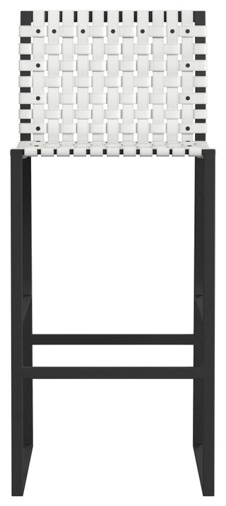 Urban Woven Genuine Leather Rectangular  28" Barstool, White