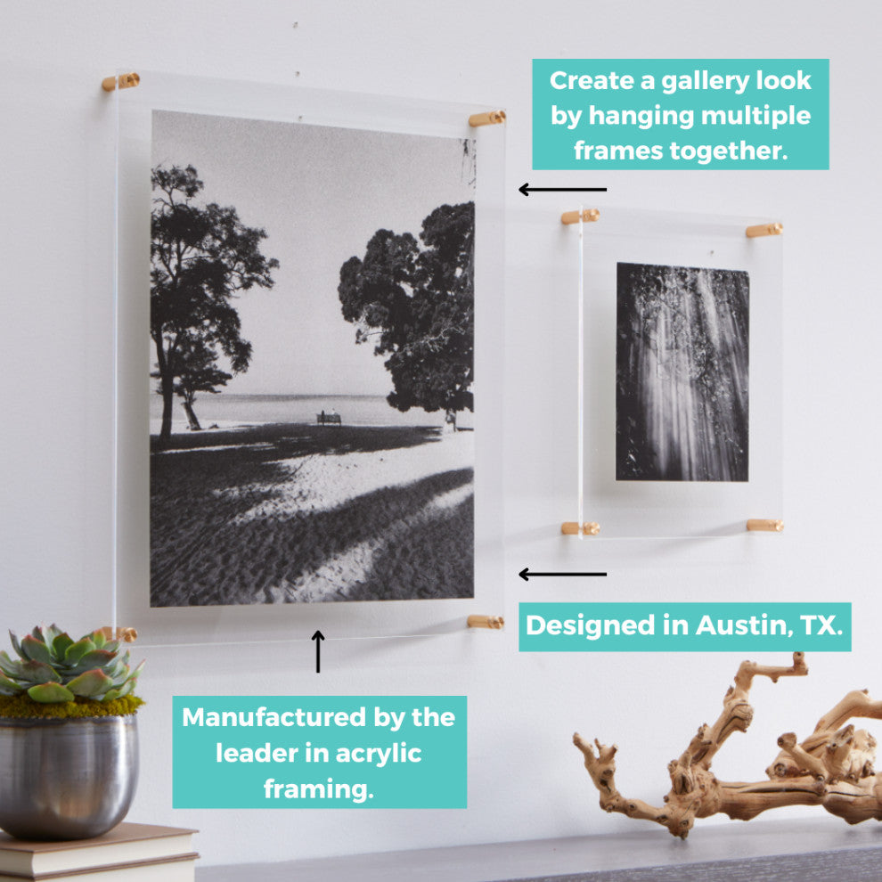 15"x15" Double Panel Acrylic Wall Frame For 12"x12" Art, Gold Hardware
