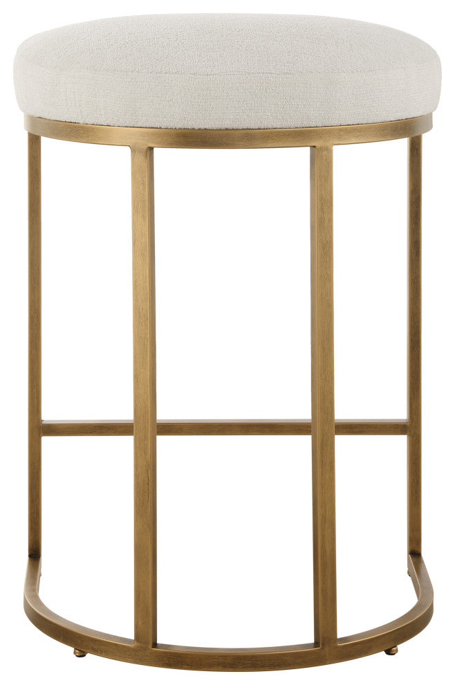 Uttermost Coastal Counter Stool, 26.25", Cream/Brass