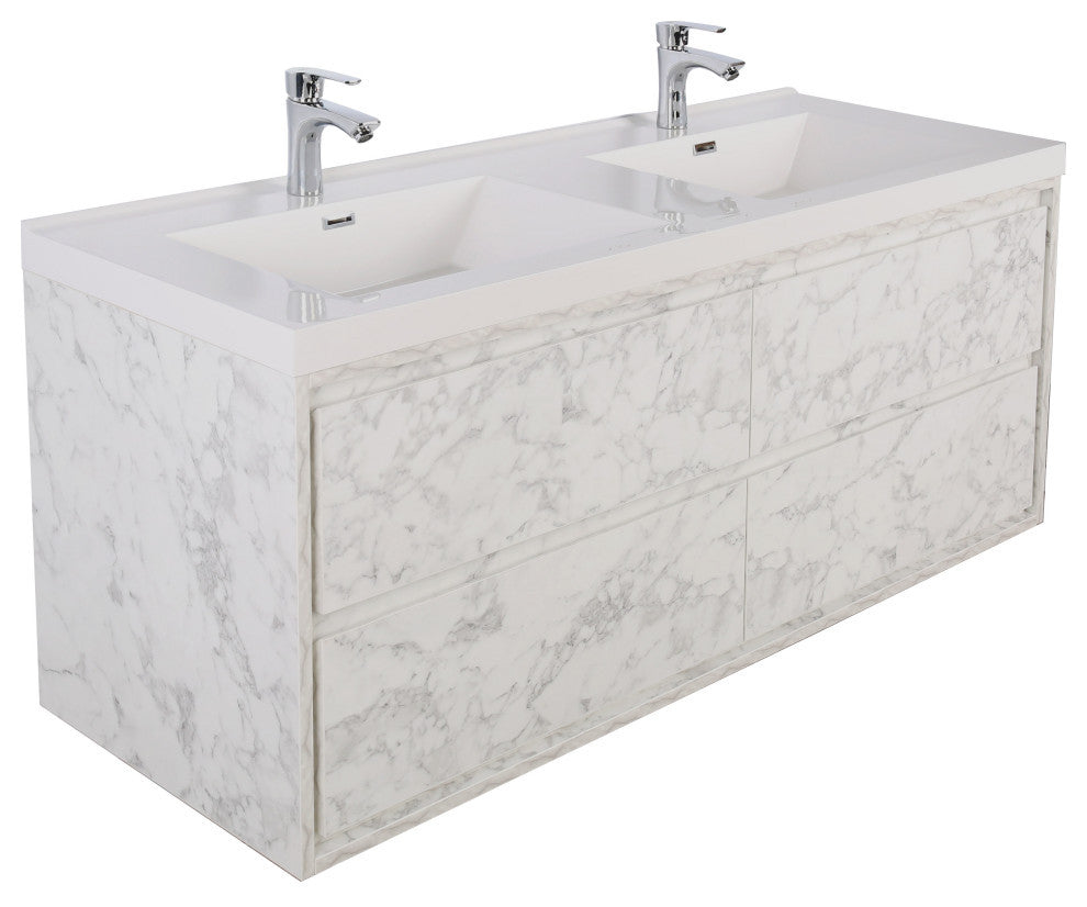 MOM 48" Wall Mounted Vanity With 4 Drawers and Acrylic Double Sink, Marble