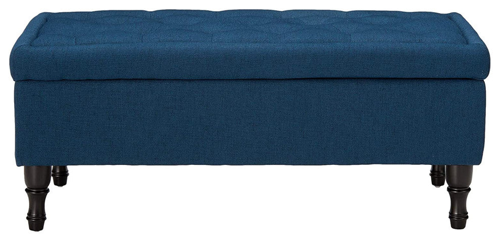 Tufted Top Fabric Storage Ottoman (Navy Blue)