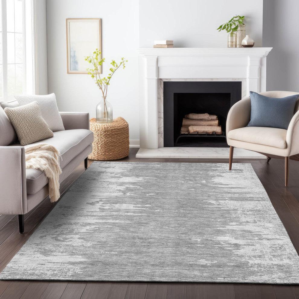 Premium Machine Washable Mayfield AMF705 Silver 9' x 12' Rug