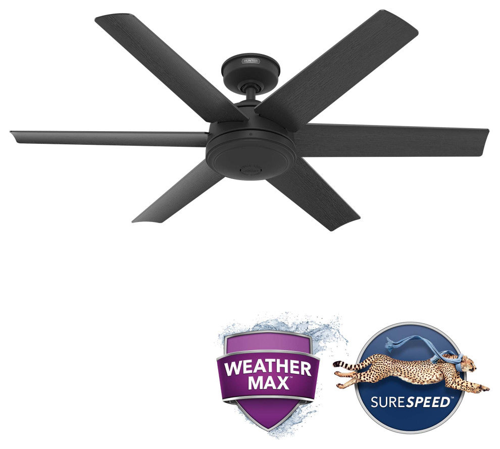 Hunter 52" Jetty Matte Black Wet Rated Ceiling Fan, Wall Control