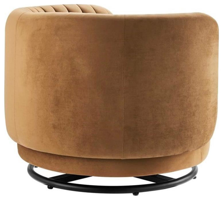 Embrace Tufted Performance Velvet Performance Velvet Swivel Chair, Black Cognac