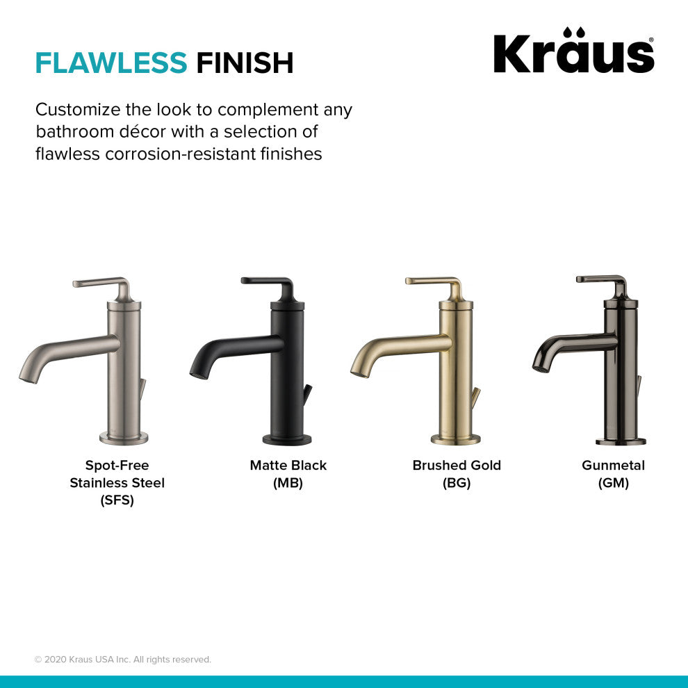 Kraus Ramus Single Handle Basin Faucet, Lift Rod Drain, Matte Black, Set of 2