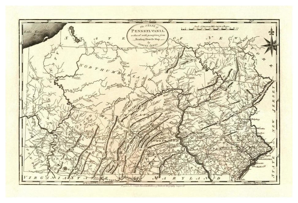"State of Pennsylvania, 1795" Digital Paper Print by Mathew Carey, 32"x22"