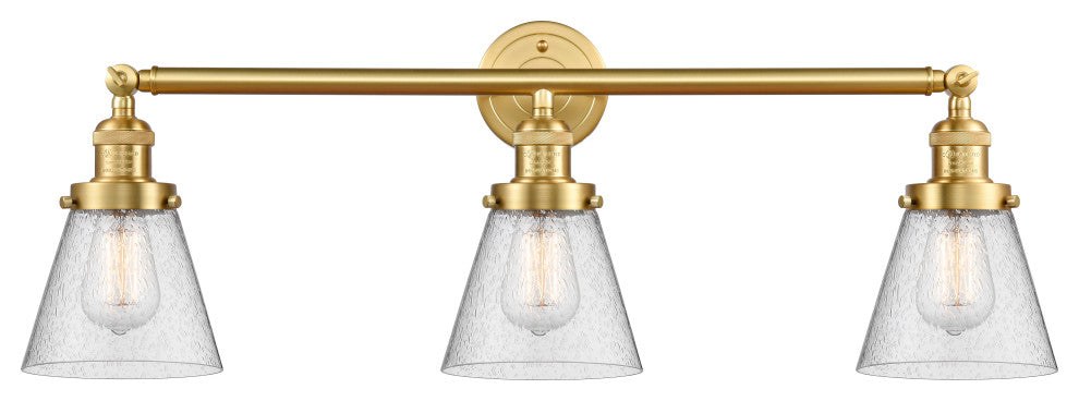 Small Cone 3 Light Bath Vanity Light, Satin Gold, Seedy