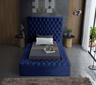 Bliss Velvet Upholstered  Bed, Navy, Twin