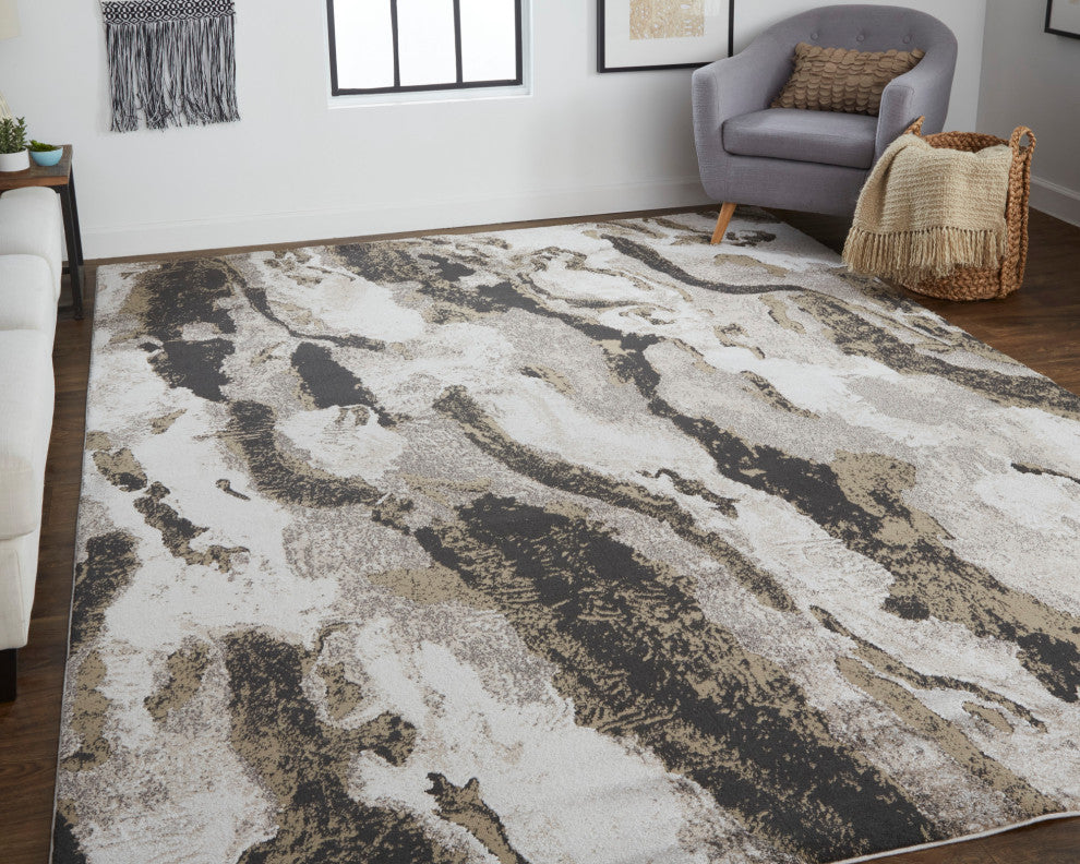 Weave & Wander Kayden Rug, Charcoal Gray/Beige, 10' X 14'
