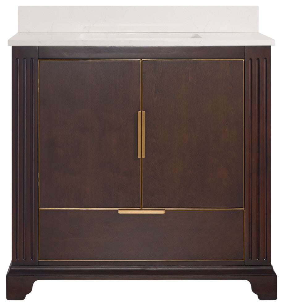 Grace Freestanding Bathroom Vanity with Quartz Top, Espresso, 36"