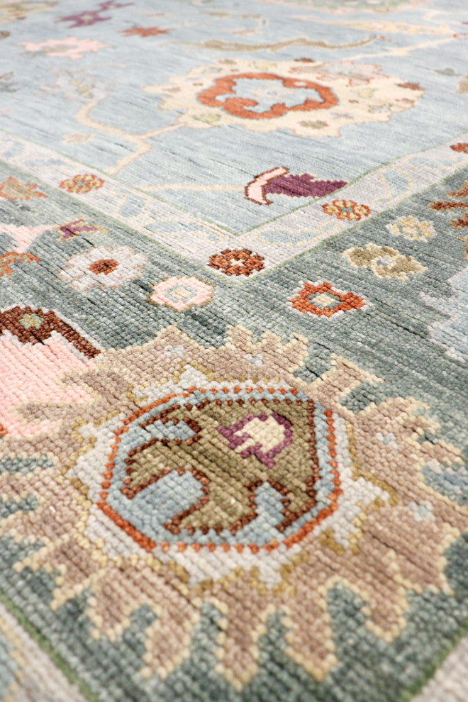 Pasargad Home Oushak Collection Hand-Knotted Blue Wool Area Rug, 9'9"x13'8"