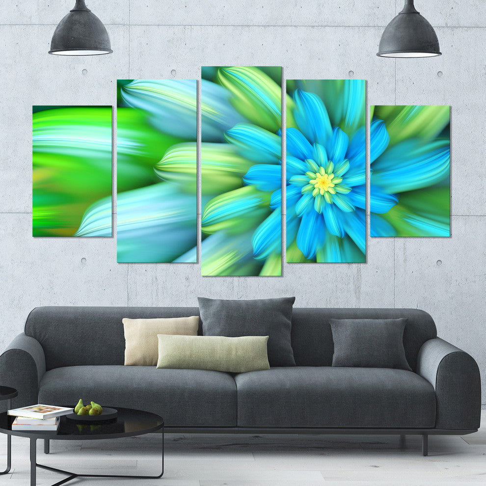 Massive Green Fractal Flower, Large Floral Canvas Art Print, 60"x32", 5 Panels