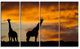 African Wildlife Silhouette, African Canvas Art Print, 48"x28", 4 Panels