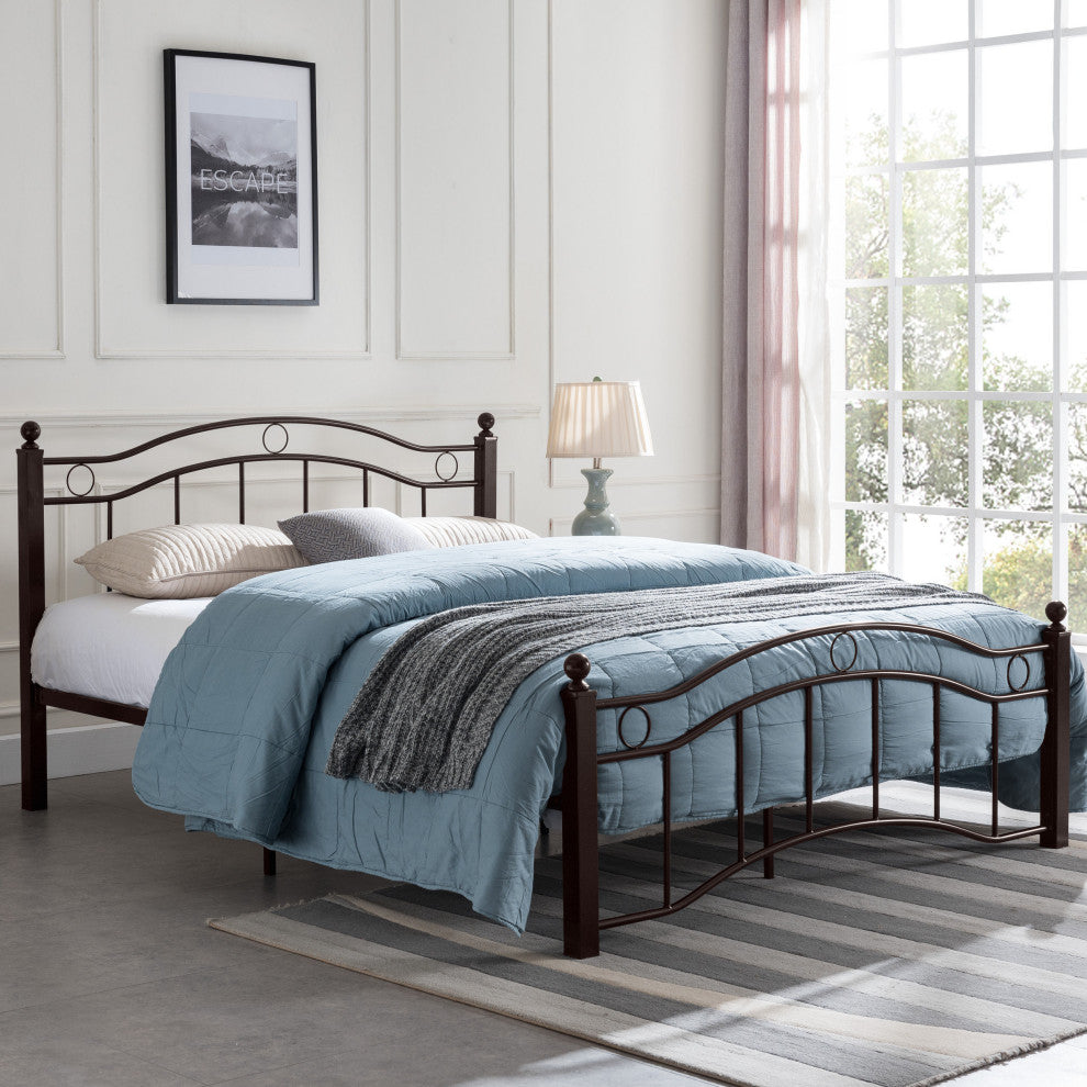 Hallie Contemporary Iron King Bed Frame, Hammered Copper