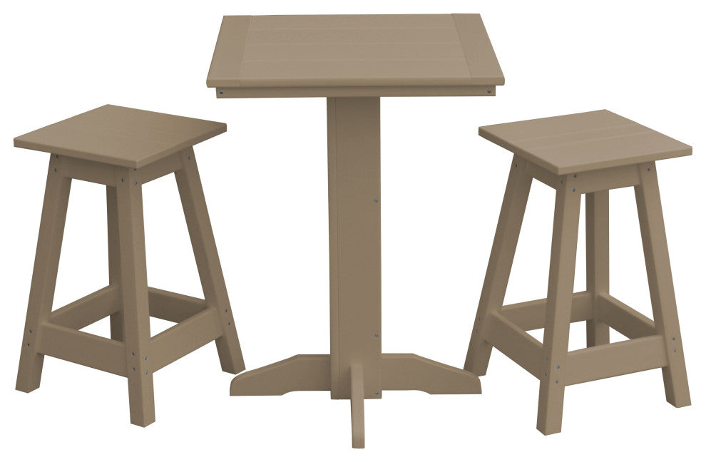 Poly Lumber Bistro Set, Weatherwood, Square