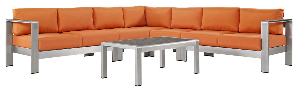 Silver Orange Shore 6 Piece Outdoor Patio Aluminum Sectional Sofa Set