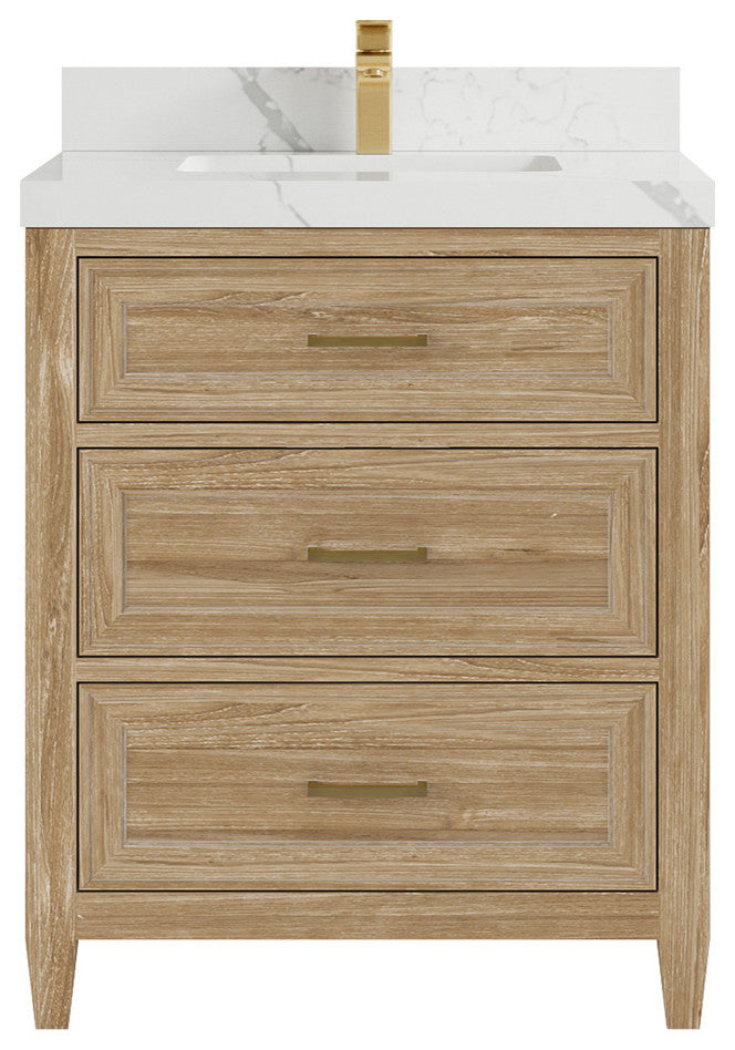 Santa Monica 30 Single Sink Bath Vanity in Whitewashed Teak 2" Calacatta Laza