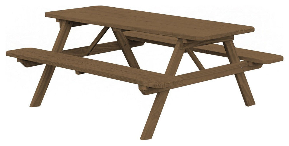 Pine Picnic Table with Attached Benches, Mushroom Stain, 8 Foot