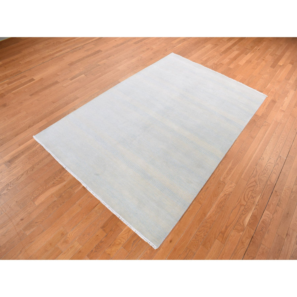 Blue Grass Design Gabbeh Wool and Silk Hand Knotted Oriental Rug, 6'x9'3"