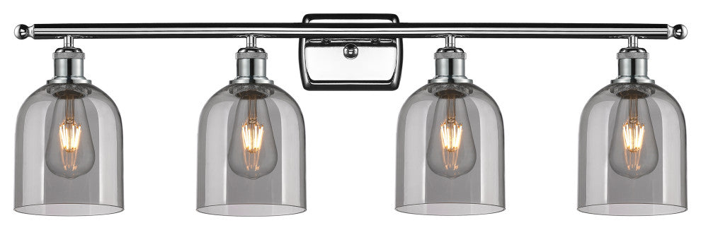 Ballston-Bella 4-Light 36" Bath Vanity Light, Polished Chrome, Light Smoke