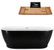 70" Black Freestanding Tub and Tray With Internal Drain, Oval Shaped