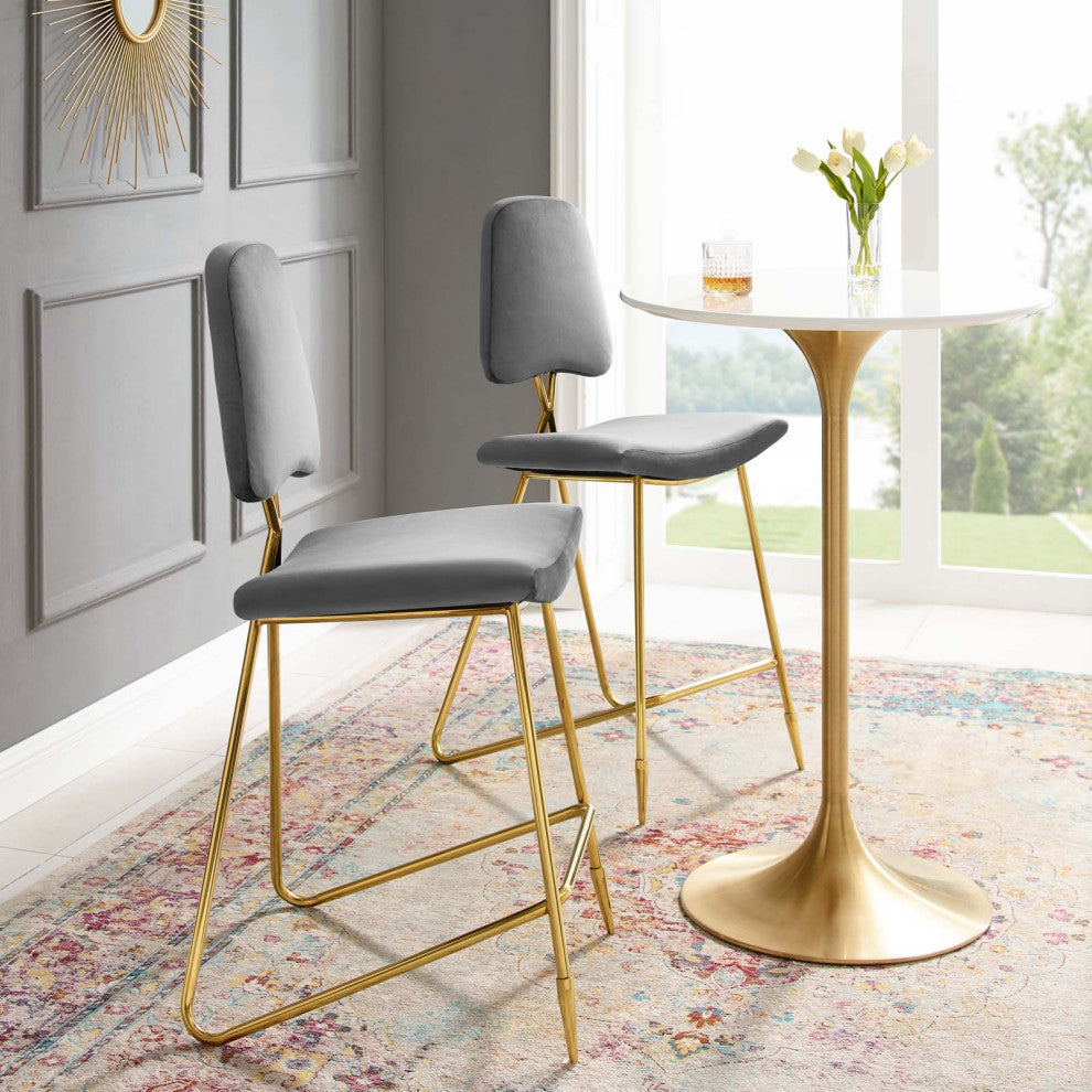 Ponder Bar Stool Performance Velvet Set of 2, Gray