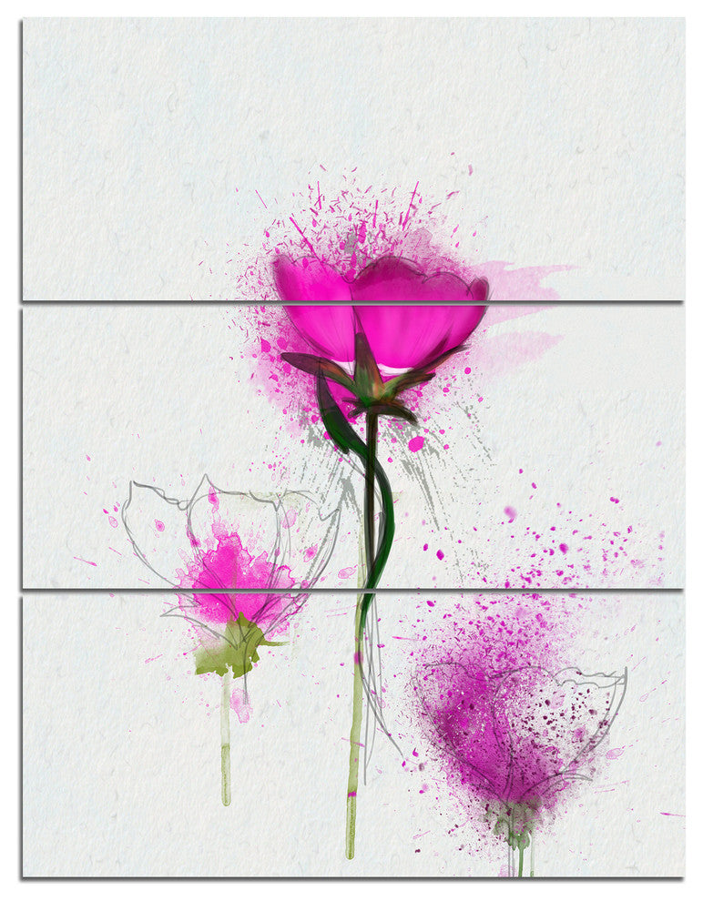 Watercolor Purple Daisy Flowers, Floral Triptych Canvas Print, 28x36, 3 Panels