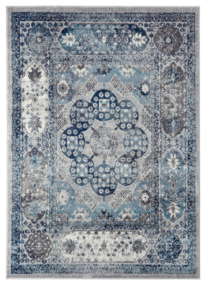 Alessana Loftus Gray Bordered Area Rug, 4'x6'