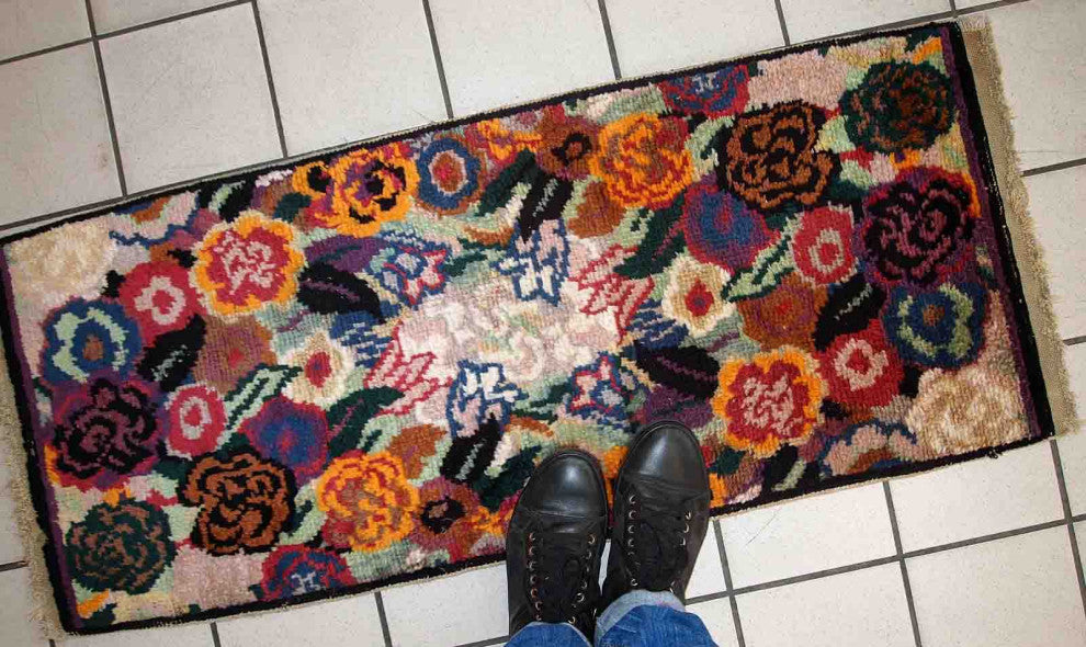 Handmade Antique French Art Deco Rug, 1.6'x3.8', 50cmx116cm 1920s