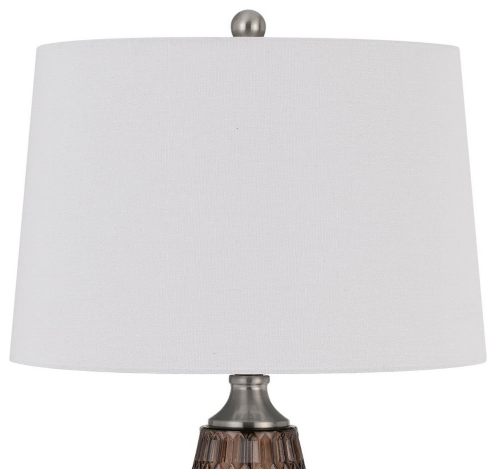 31 Inch Glass Table Lamp with Dimmer, Geometric Base, Brown