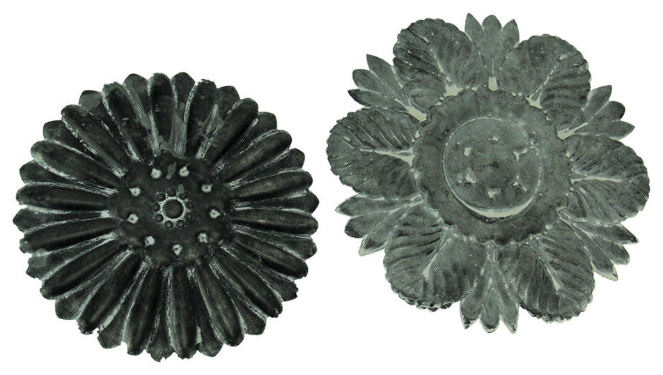 Distressed Embossed Tin Flower Decorative Wall Plaque Set of 2