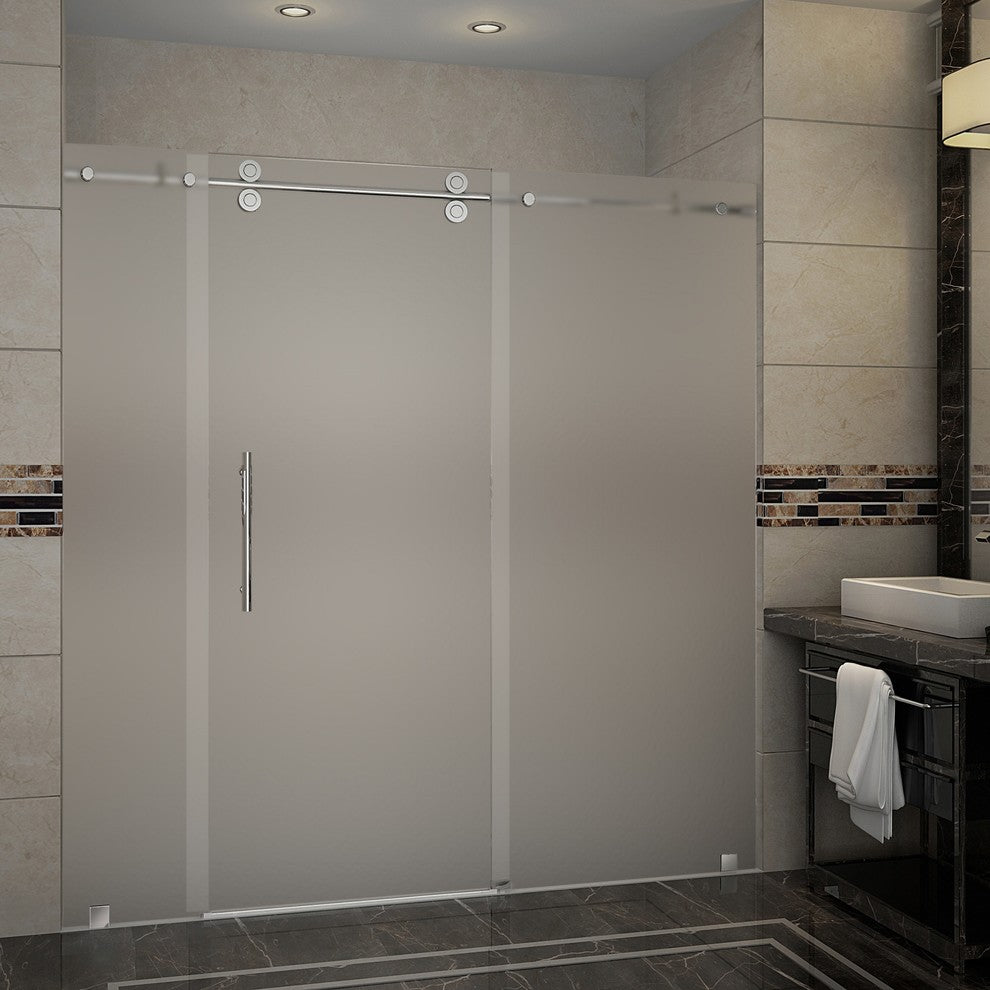 Langham 72"x75" Completely Frameless Sliding Shower Door, Frosted, Stainless