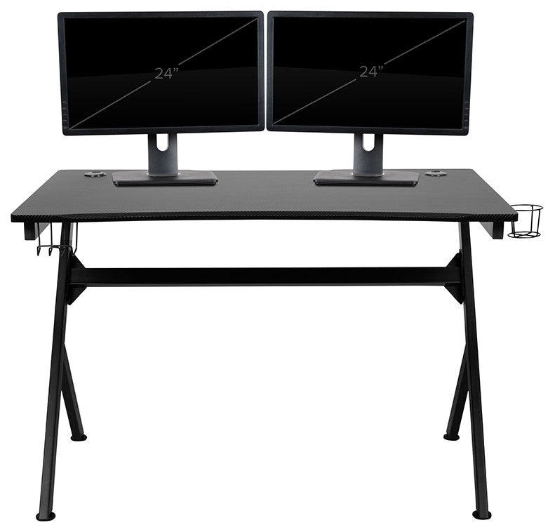 Black Gaming Desk & Footrest Reclining Chair Set, Gray