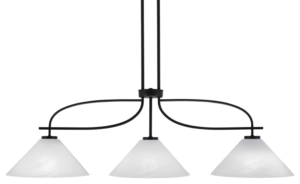 Cavella 3 Light Island Light, Matte Black Finish, 12" White Marble Glass