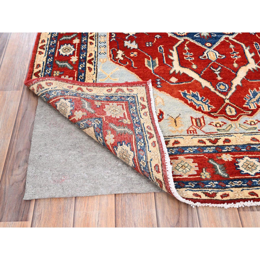 Blue, Serapi Heriz Design, Soft Wool, Hand Knotted, Oriental Rug, 4'x6'