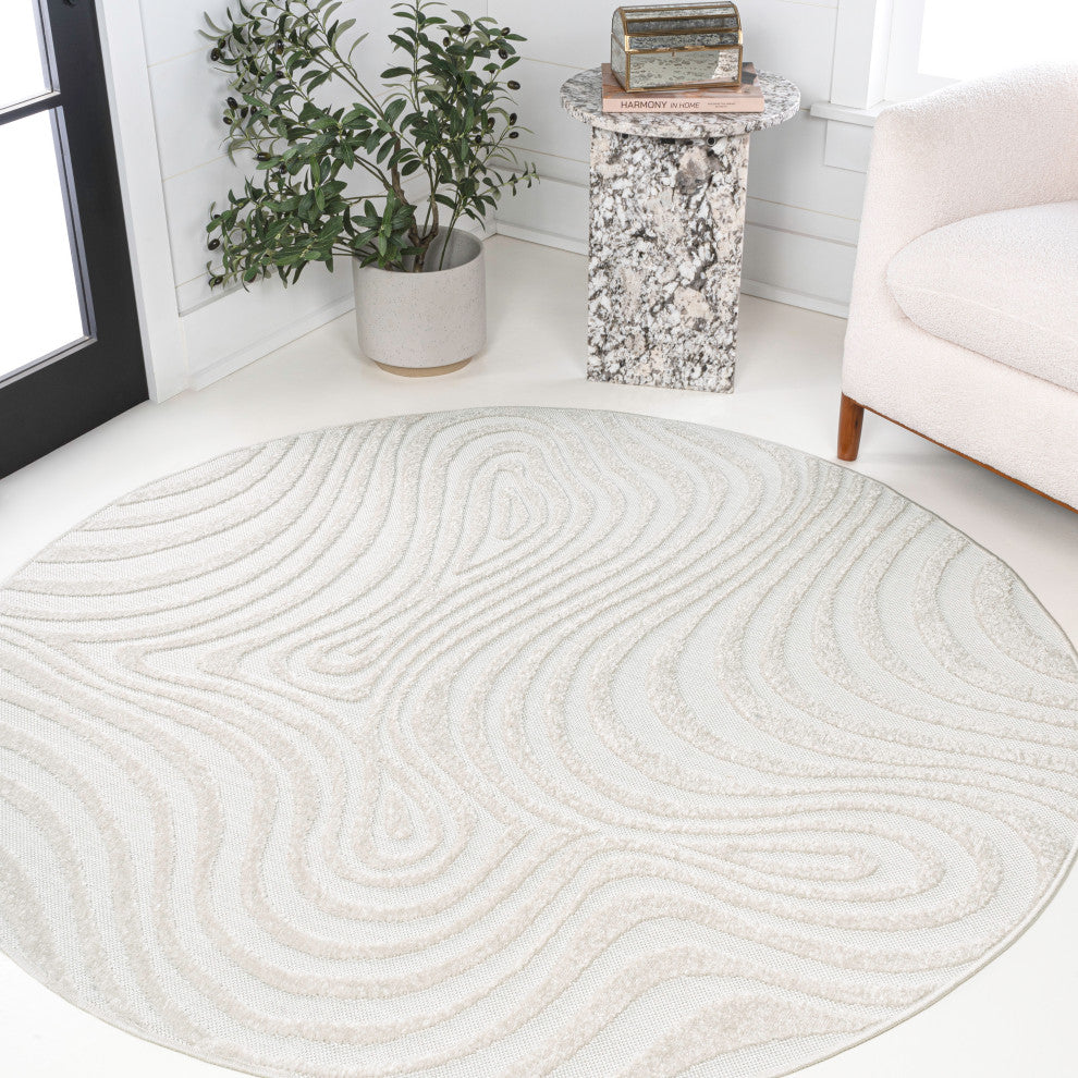 Maribo High-Low Abstract Groovy Striped Indoor/Outdoor Area Rug