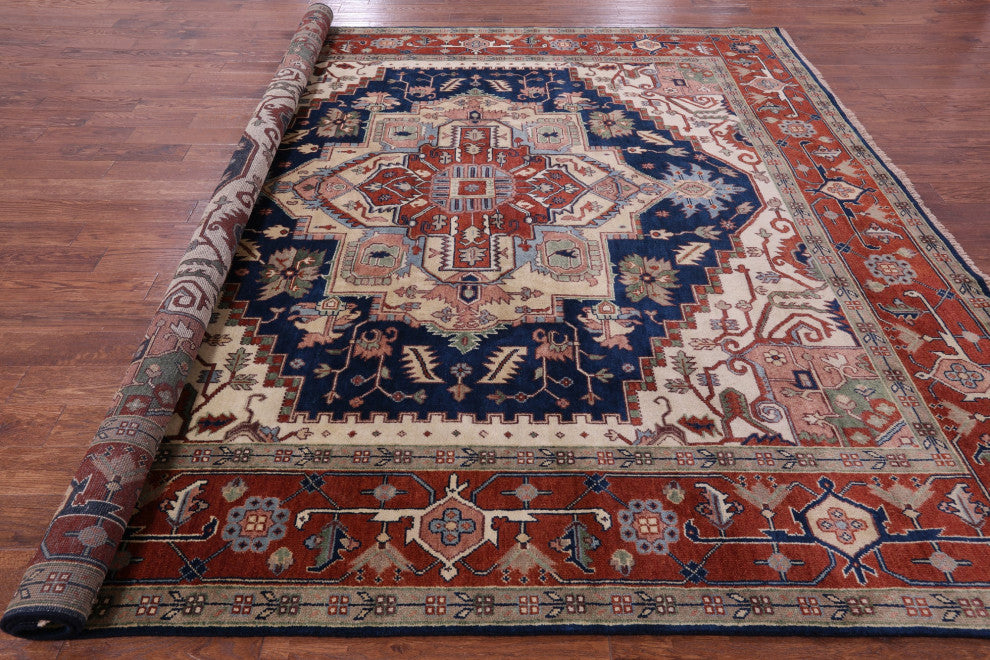 10' Square Heriz Serapi Hand Knotted Wool Rug - Q15995
