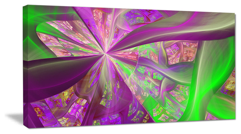 Pink Green Fractal Curves, Oversized Abstract Canvas Art Print, 60x28