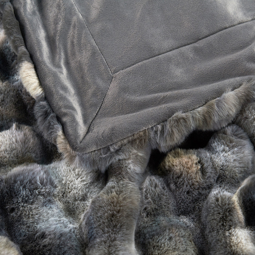 Tie-Dyeing Heavy Faux Fur Throw Blanket, Black/Grey