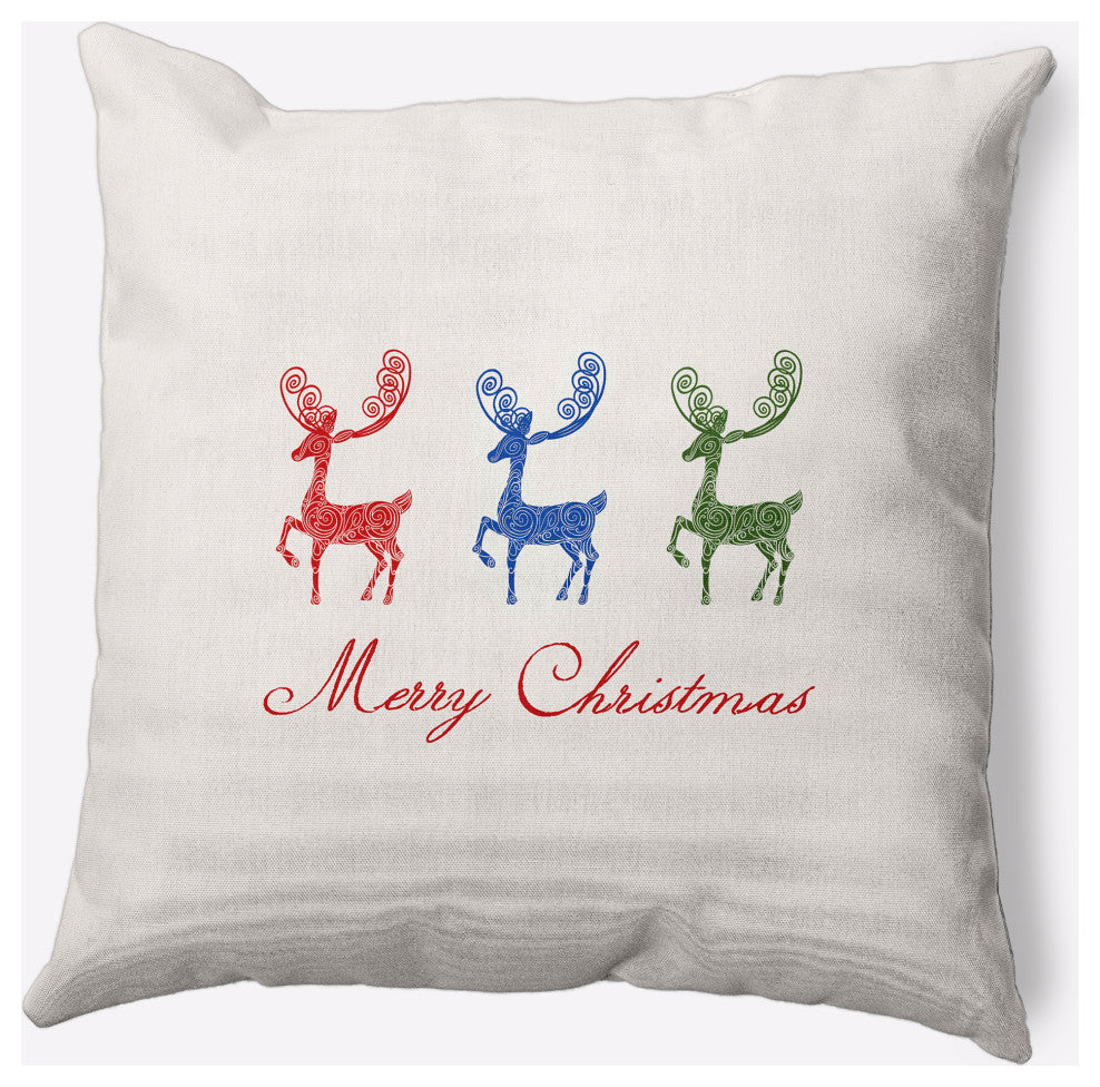 Merry Christmas Reindeer Decorative Throw Pillow, Multi-Bold, 18"x18"