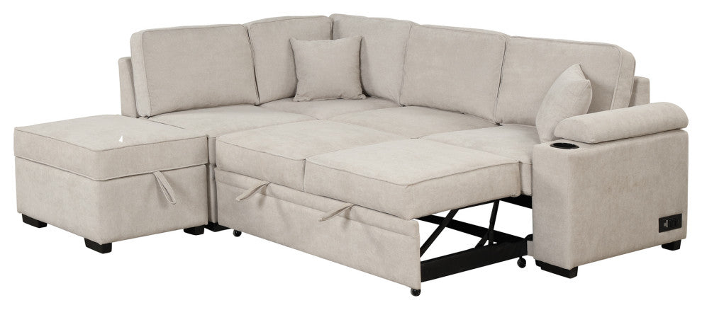 Gewnee 87.4" Sleeper Sofa Bed, 2, 1 Pull Out Sofa Bed L Shape Couch