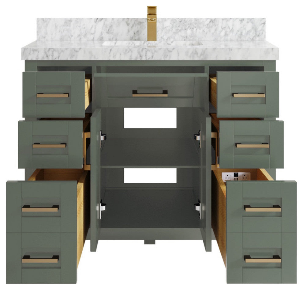Cambridge 42" Single Sink Bath Vanity in Evergreen 2" Carrara Marble