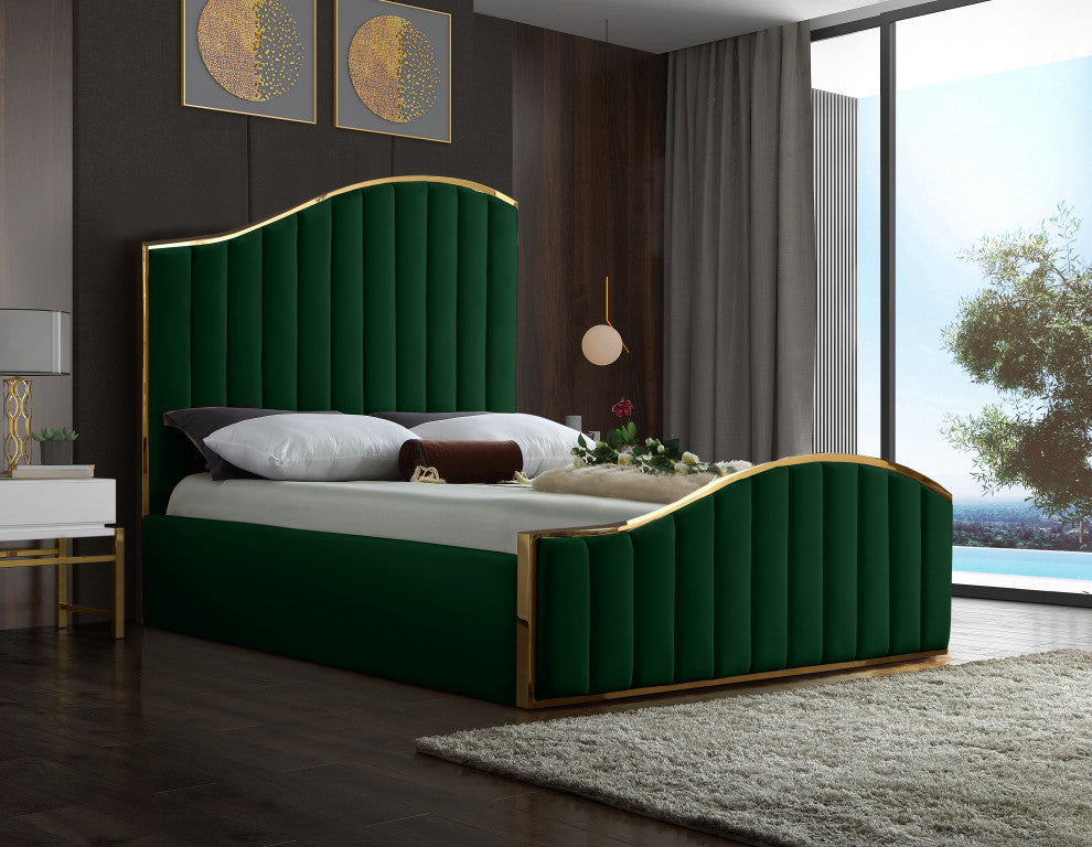 Jolie Black Velvet King Bed, Green, King