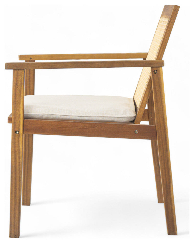 GDF Studio Outdoor Acacia Wood Dining Chairs With Cushions, Set of 2, Teak/Beige
